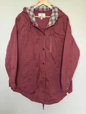 Women's Hooded Utility Jacket in Burgundy with Plaid Lining